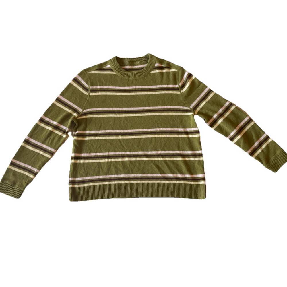 Reformation Cashmere Boyfriend Crewneck Sweater Striped Green Size Small - Picture 3 of 7